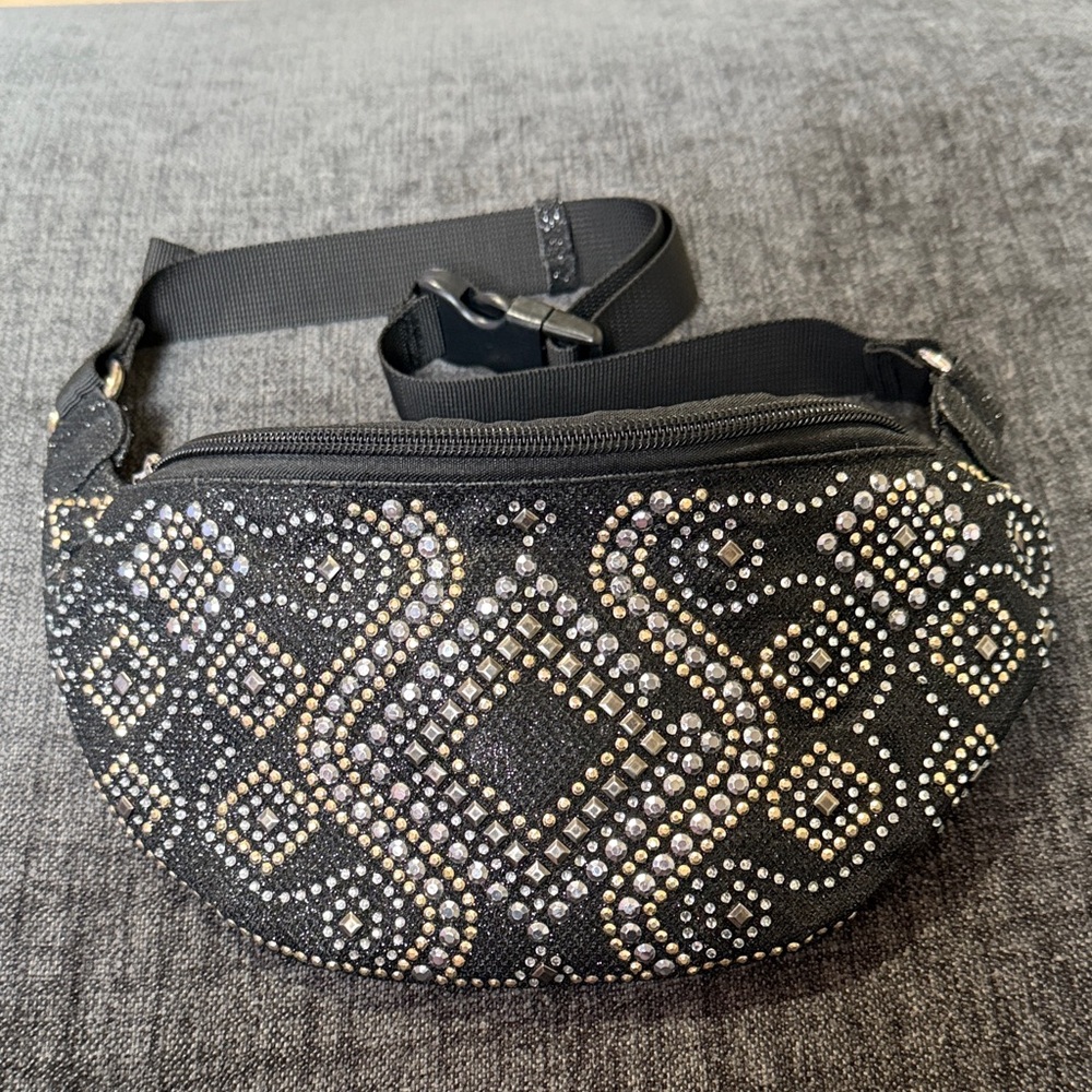 Black and Silver Embellished Fanny Pack